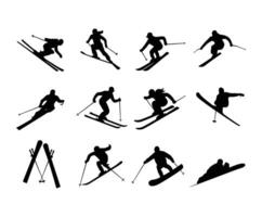 Skiing Jump and Turn Silhouettes Template vector