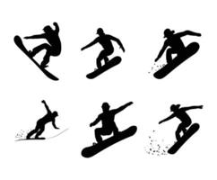 Minimal Snowboarder Action Silhouettes Template vector