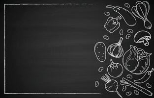 Chalkboard background with vegetable doodles illustration vector
