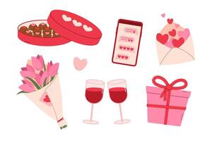 Valentines Day elements set. Flat isolated illustration vector