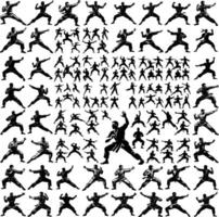 Martial Arts Silhouettes Collection - Dynamic Karate, Kung Fu, and Combat Training Poses in Art vector
