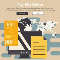 Mobile payment concept. Pay bills on line. Using a computer to bank and shop on line. Flat illustration vector