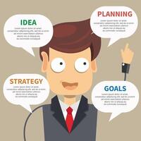 The businessman pointing Idea concept. Flat design illustration. Horizontal layout with a text space. vector