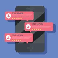 Concept of feedback, testimonials messages and notifications. Speech bubbles on mobile phone with review rating, flat style smart phone reviews stars with good and bad rate and text. vector