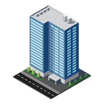 Isometric city building. Isometric modern building. Skyscraper building or business office. illustration