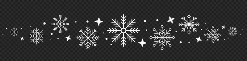Abstract snowflake seamless border. Snowflakes seamless pattern. Snowfall repeat backdrop. Winter holidays theme. Seamless background with snowflakes. illustration vector