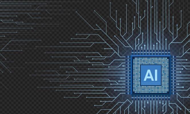 Artificial intelligence micro chip illustration. Quantum computing. Digital technology artificial intelligence concept design. Abstract futuristic hitech style. illustration