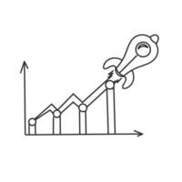 a line drawing of a rocket going up a graph vector