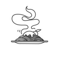 spaghetti with meat sauce on a plate line icon vector