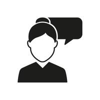 Female Avatar Silhouette Icon with Speech Bubble. Communication or Conversation Glyph Icon. Dialogue or Discussion. Isolated Illustration vector