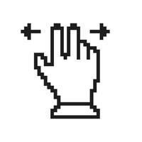 Pixelated Hand Cursor Icon with Arrows to Left and Right, Zoom Symbol. Pointer Symbol in Pixel Art Style. Isolated Illustration vector