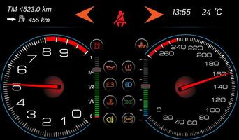 Stylish dashboard design of an automatic car with a speedometer. vector