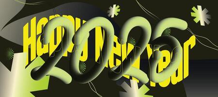 Happy New Year 2025 Vibrant Typography Design with Gradient Effects and Geometric Shapes Modern Trendy Design Style vector