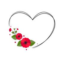 Heart Frame with Red Poppies, Elegant Wreath Design for Decoration vector