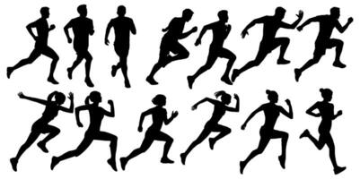 set silhouettes of people running pose vector