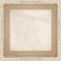 Parchment texture with calligraphic decor background. Vintage swirl line drawin vignette frame vector