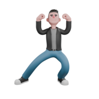 3D Screenwriter Character. A male screenwriter stands with both hands raised, an expression full of power. Artistic Illustration png