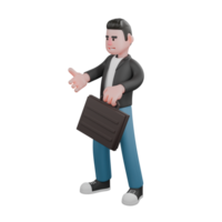 Cartoon Cameraman 3D Artwork Style Design. A Male Cameraman stands with his left hand holding a briefcase and his right hand extended forward wanting to shake hands . Illustration Model png