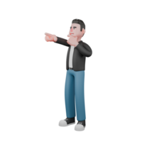 Creative Artwork Design of 3D Cartoon Cameraman Character. A male cameraman stands with his left hand on his chin, and his right hand points forward, as if looking at something. Illustration Model png