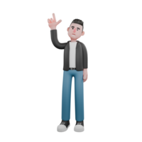 Creative Artwork Design of 3D Cartoon Cameraman Character. A male cameraman stands with one hand pointing upwards, face beaming with a eureka expression . Illustration png