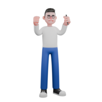 Cartoon Editor for Animation Projects. A male editor stands holding a pen in his left hand, and his right hand is clenched. Illustration 3D Design png