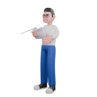 3d desenho animado modelo do uma editor. uma masculino editor carrinhos carregando Wi-fi dentro ambos mãos. ilustração personagem Projeto png