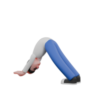 Creative 3D Cartoon Editing Illustration. A male editor's hands and feet touch the floor, the body forms a triangle with the hips as the apex. Character Design png