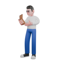 Creative 3D Cartoon Editor Professional Design. A male editor stands with his right hand holding an open wallet, a look of sadness. Illustration Character png