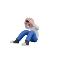 Cartoon Editing Professional 3D Character. A male editor sits on the floor with both hands on his fist, a look of despair. Illustration Design png