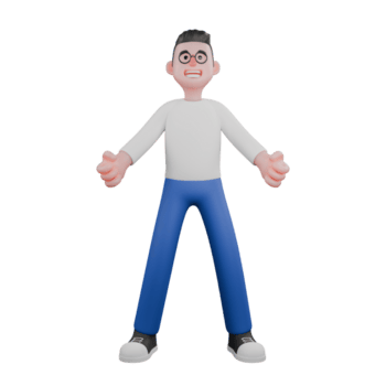 cartone animato personaggio 3d modello editore design. un' maschio editore sta con tutti e due mani stretto nel davanti, eccitato espressione. professionale illustrazione png