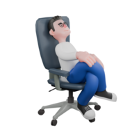 Editor in Cartoon Style 3D Model Illustration. A Male Editor sits on a chair with his right leg on his left leg, both hands on his knees, a calm expression . Design Character png
