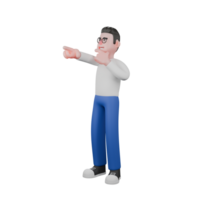 Editor in Cartoon Style 3D Model Illustration. A male editor stands with one hand holding his chin while the other hand points forward. Design Character png