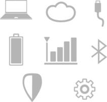 a set of icons that include a laptop, a cloud, a type-c charger vector