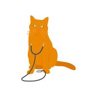 Cat With Stethoscope Flat Illustration vector