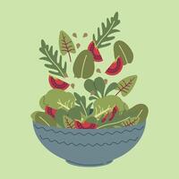 Fresh vegetable salad in ceramic bowl. Fresh and healthy food. Vegetarian nutrition. vector