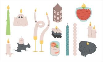 Various set Candles. Different shapes and sizes. Pillar, jar candle vector