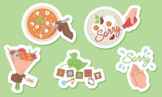 A set of apology stickers. Different types of forgiveness. I'm sorry vector