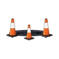 three traffic cones at the edge of the pothole vector
