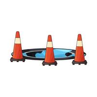 three traffic cones at the edge of the hole vector