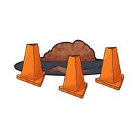 traffic cones at the edge of the hole illustration vector