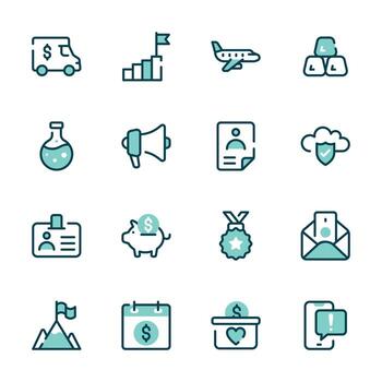 This image features a collection of 16 icons representing various business and finance concepts vector