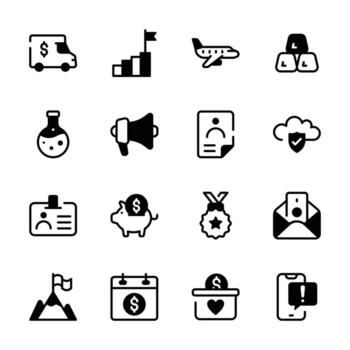 This image features a collection of 16 icons representing various business and finance concepts vector
