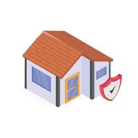 Home with protection shield and check mark, home insurance design vector