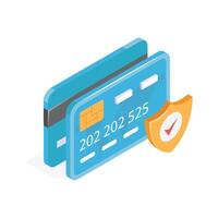 Atm card with safety shield, secure payment concept icon, credit card security vector