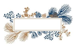 Christmas, botanical ornament in the form of a frame with a place for copying text. Pine branches, cones, berries, hand drawing. vector