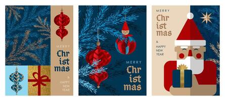 Merry Christmas and Happy New Year. A set of abstract modern illustrations for the design of a poster, postcard, cover. vector