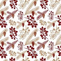 Winter, seamless pattern with Christmas tree branches and berries. Red and gold on a white background vector