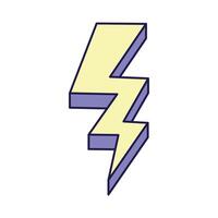 Vintage style yellow lightning on white background. Retro illustration with outline in 90s style. Isolated illustration. vector