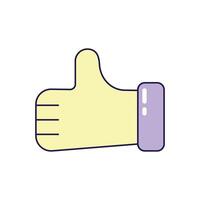 Hand with thumb up on white background. Retro illustration with outline in 90s style. Isolated illustration. vector