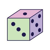 Colorful dice cube for playing on white background. Retro illustration with outline in 90s style. Isolated illustration. vector